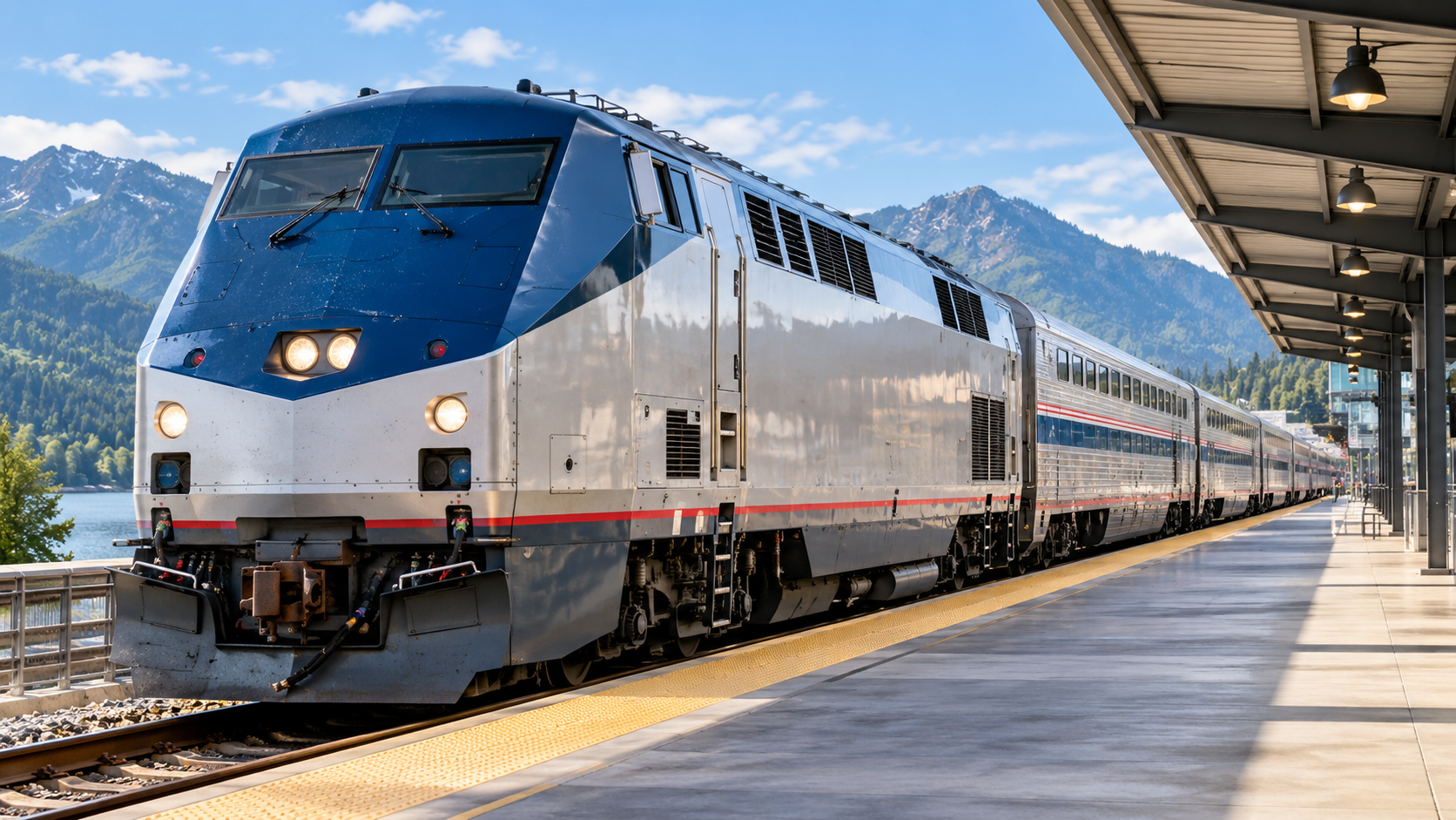 American passenger train at station